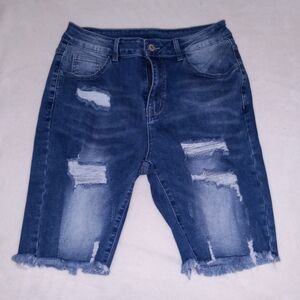 Distressed Blue Denim Jean Shorts for Women